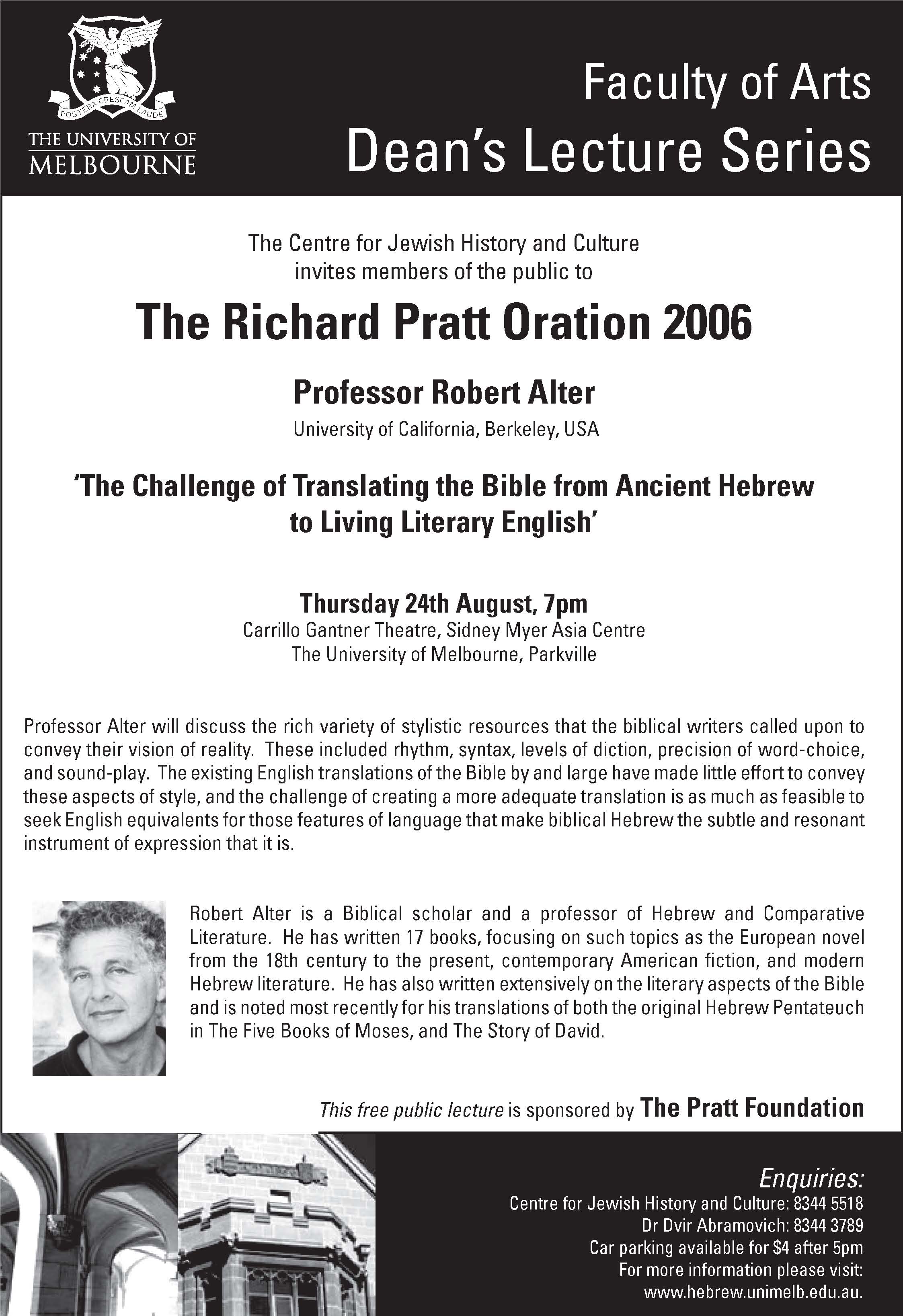 Richard Pratt Oration 2006 Prof Robert Alter